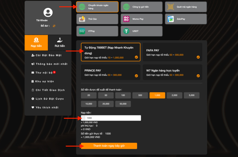hướng dẫn nạp tiền 789bet cực đơn giản 3 nạp tiền 789bet qua chuyển khoản ngân hàng