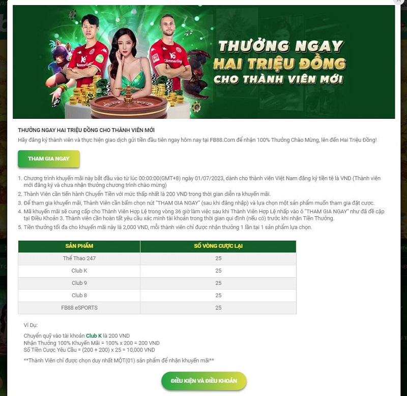 chính sách khuyến mãi fb88 rõ ràng 