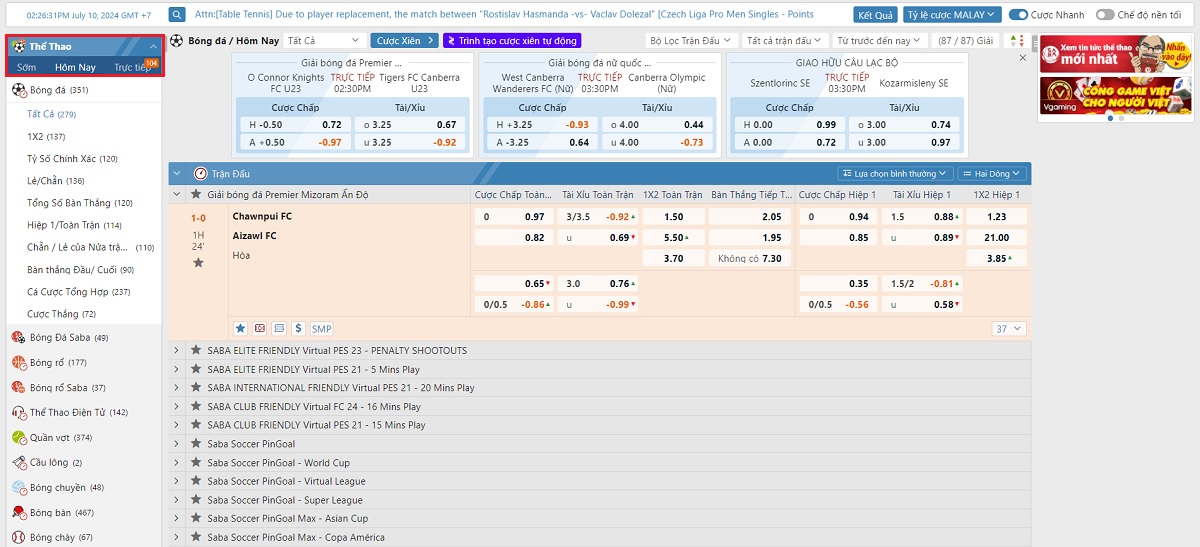 chọn môn thể thao muốn đặt cược tại jun88