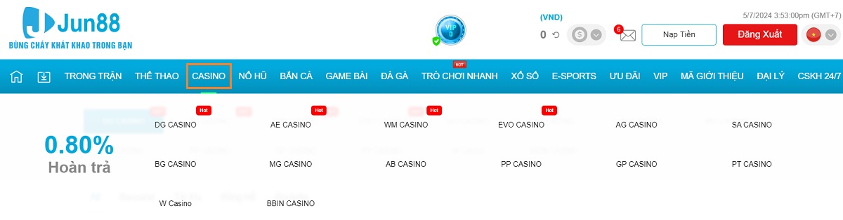 chọn sảnh chơi casino để chơi rồng hổ jun88