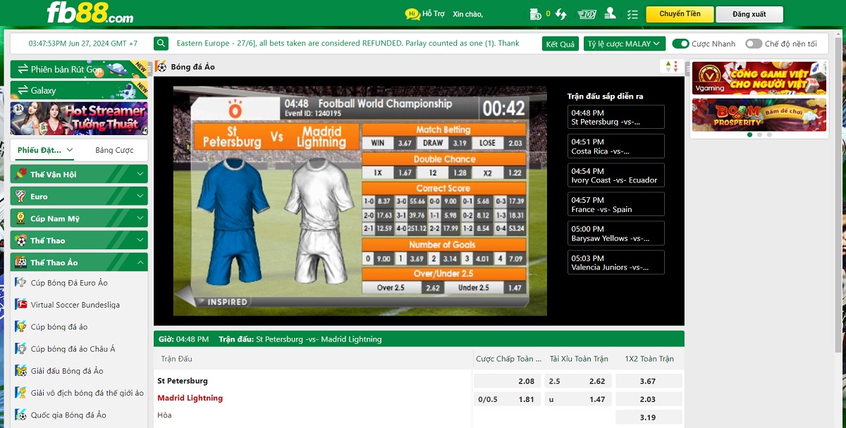 chọn sảnh thể thao ảo 7 fb88