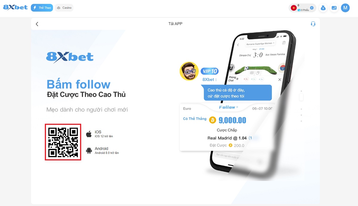 quét mã qr để tải ứng dụng 8xbet
