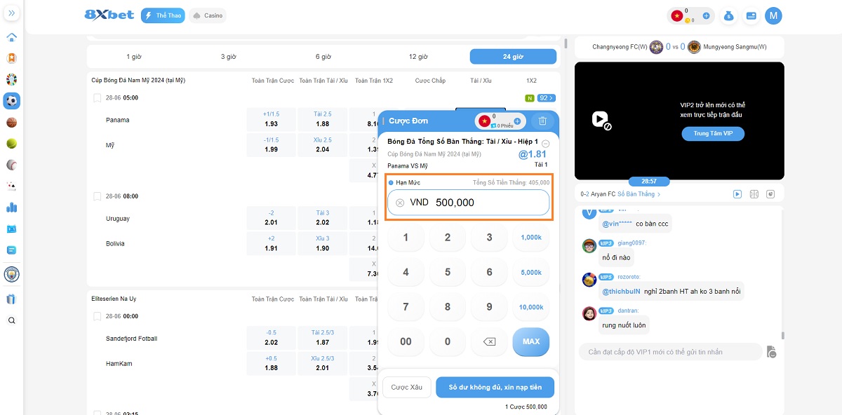 tiến hành đặt cược bóng đá 8xbet