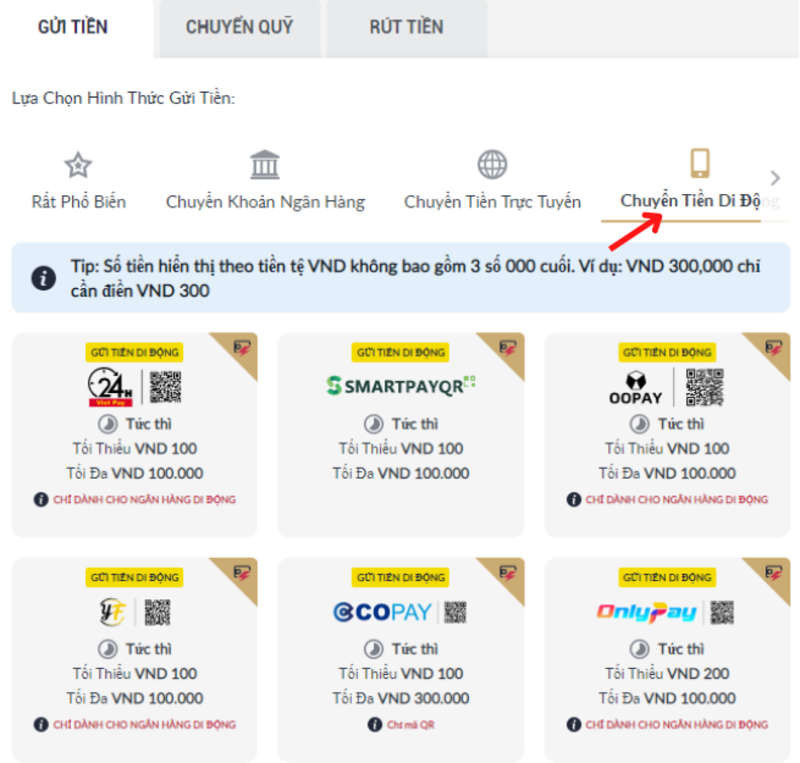 nạp tiền m88 di động