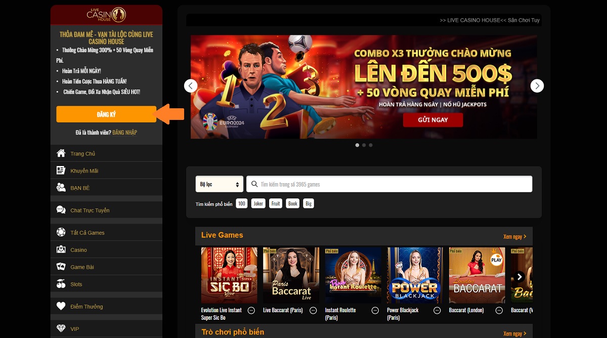 đi đến trang đăng ký live casino house